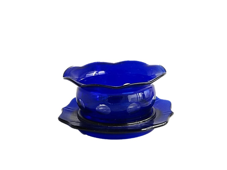 Vintage Cobalt Blue Glass Candy Bowl Mom Vintage Cobalt Blue Cut Glass Candy Bowl Cobalt Blue Cut to Clear Blue Crystal Bowl With Plate