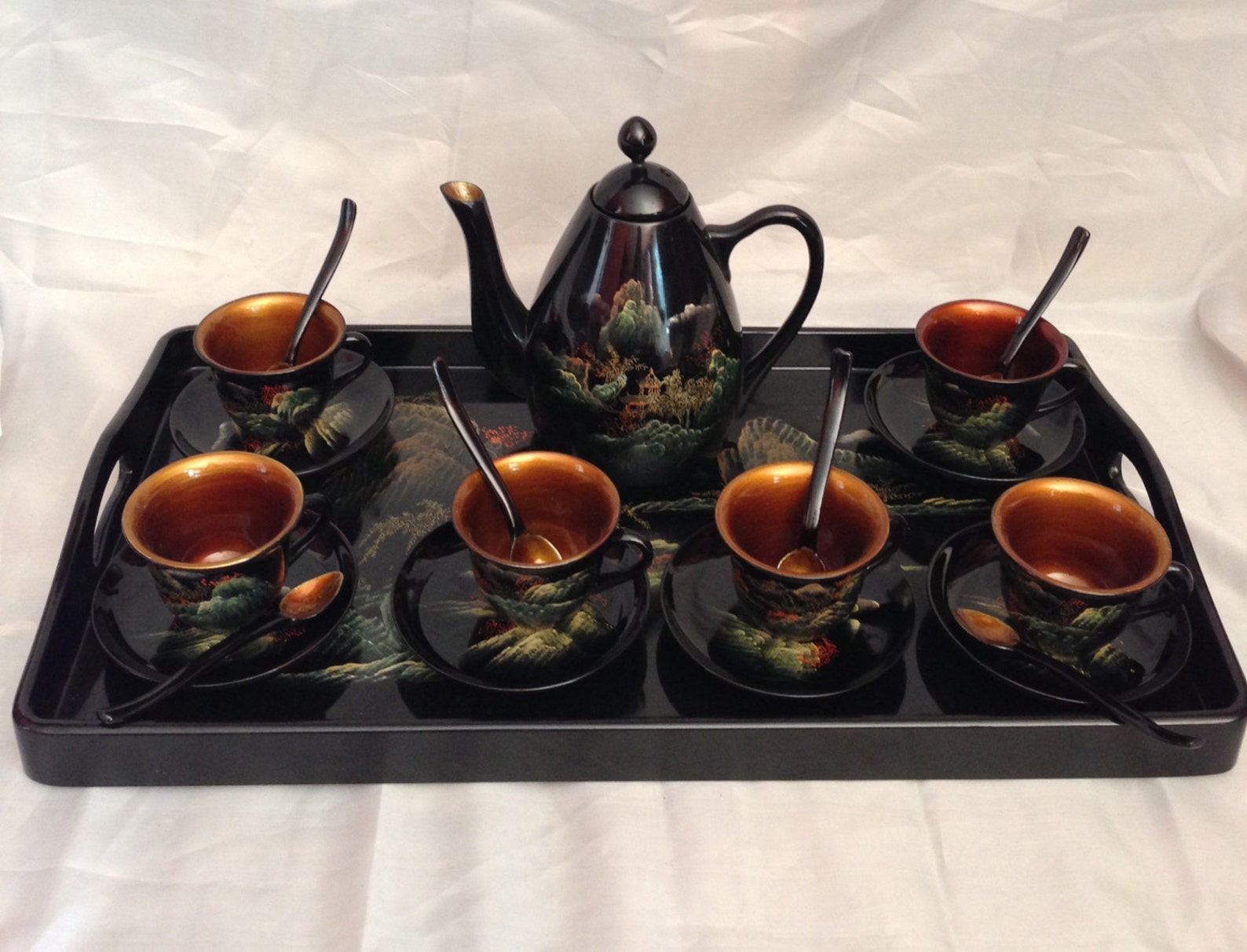 Antique Japanese Tea Set Fujian Lacquerwares Flying Horse 20 | Etsy