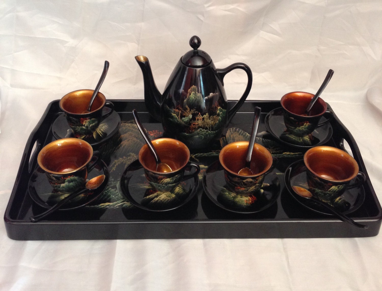 Antique Japanese Tea Set Fujian Lacquerwares Flying Horse 20 Etsy