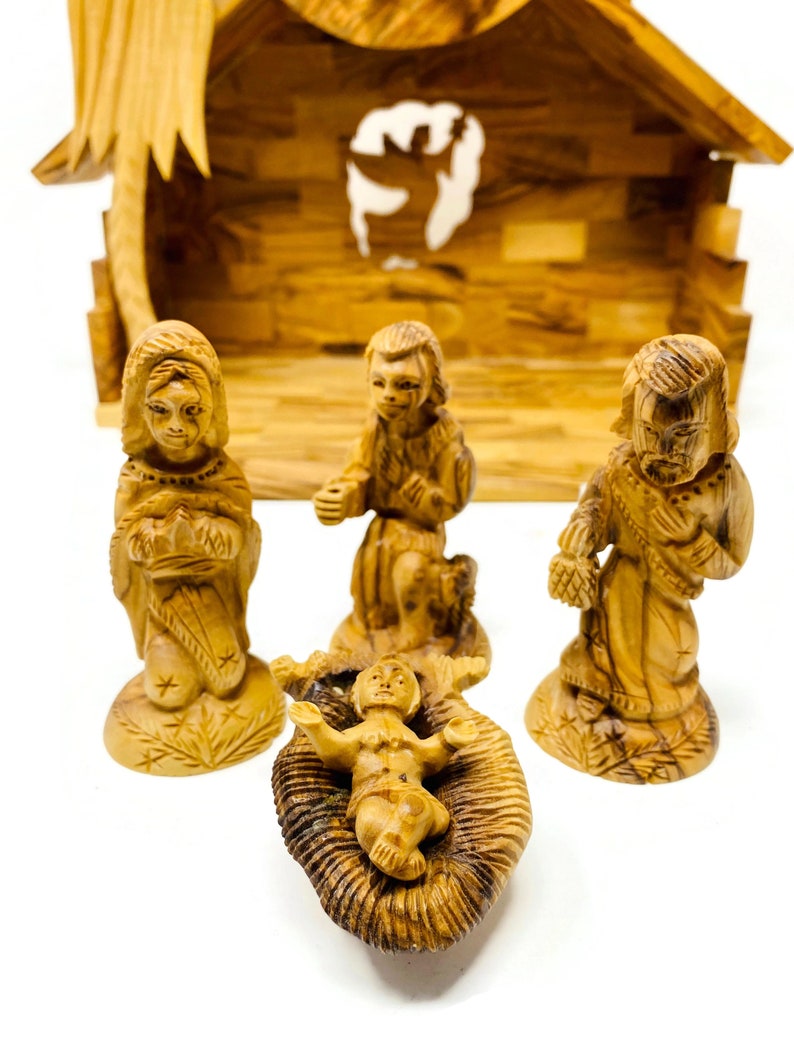 Musical Nativity Scene Olive Wood From Bethlehem Hand Carved Etsy