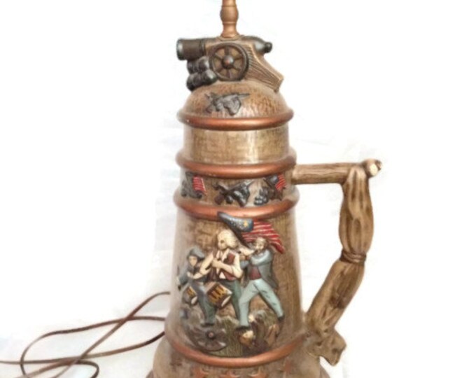 Revolutionary War Beer Stein Lamp, US Bicentennial 1976 German Ceramic