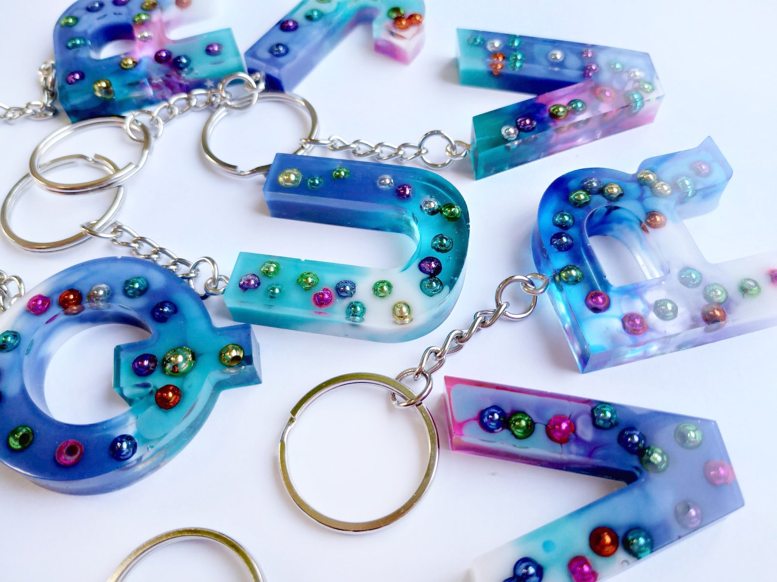 Christmas Epoxy Resin Letter Keychains Personalized Keychain Etsy