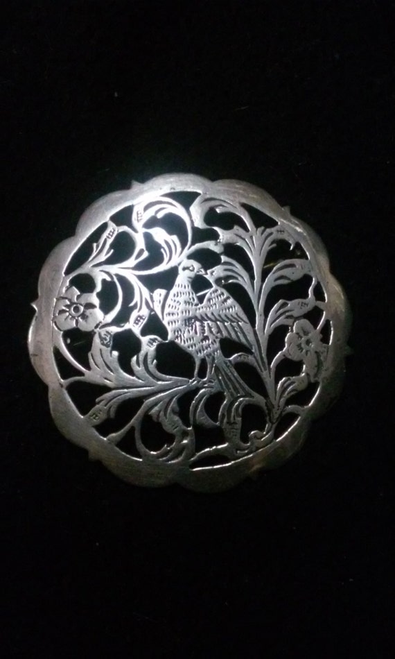 Sterling Silver Art Nouveau Carved  Brooch