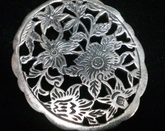 Signed Sterling Silver Floral Brooch/Pin