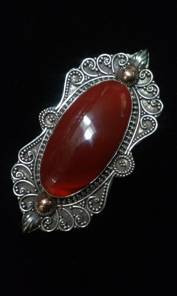 Sterling Silver and Carnelian Vintage Brooch - image 3
