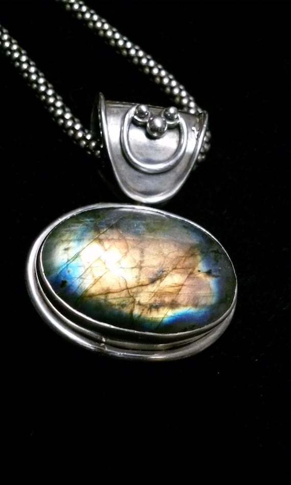 Sterling Silver and Labradorite Pendant On A Sterl