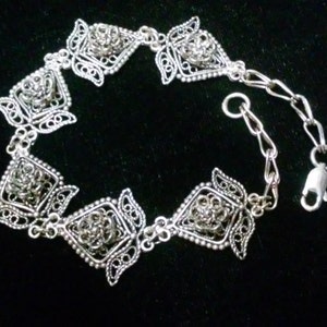 Vintage Sterling Silver Floral Filigree Linked Panel Bracelet, Flower Design image 5