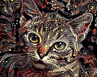Tabby Kitten Art, Cat Art Print, Brown Tabby Kitten, Abstract Cat Art, Cat Lover Gift Women, Cute Kitten Artwork
