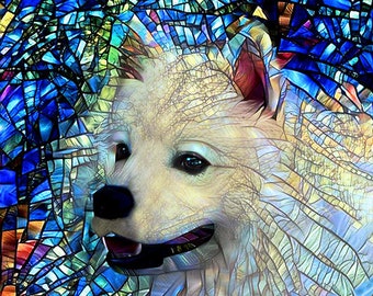 Eskimo Dog Art, Eskie Dog Print, Stained Glass Dog, American Eskimo Dog, Pet Art, Colorful Dog Art, Dog Art Print, Dog Owner Gift
