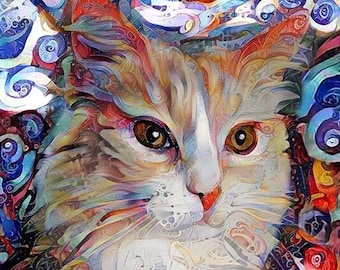 Gato naranja y blanco, arte de gato bicolor, estampado de gato jengibre, gato jengibre y blanco, arte de gato naranja, estampado de gato, decoración de gato jengibre, arte de pared de gato