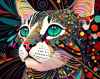 Colorful Cat Art, Abstract Cat Art, Colorful Cats, Psychedelic Cats, Cat Art Prints, Tabbies, Tabby Cat Art, Modern Cat Art, Contemporary