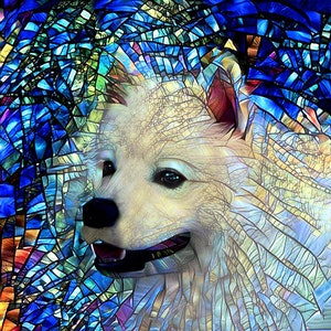 Eskimo Dog Art, Eskie Dog Print, Stained Glass Dog, American Eskimo Dog, Pet Art, Colorful Dog Art, Dog Art Print, Dog Owner Gift