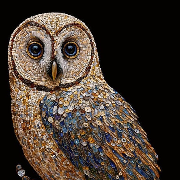 Owl Art Print, Owl Artwork, Bird Wall Art, Mosaic Look Art, Barred Owls, Bird Lover Art, Bird Prints, Abstract Owl, Raptor Art