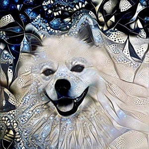 Eskie Dog Portrait, American Eskimo Dog, Dog Art Print, Dog Owner Gift, Abstract Dog Art, White Dog Art,  Pet Portrait, Dog Print, Eskies