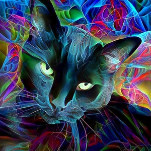 Black Cat Art, Psychedelic Art, Fractal Art, Psychedelic Cat, Black Cat ...