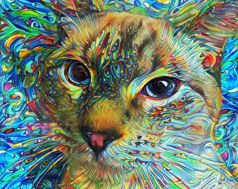 Siamese Cat Art, Siamese Cat Gift, Siamese Cat Print, Blue Cat, Blue Eyes, Vertical Cat Print, Cat Portrait, Psychedelic Cat, Cat Wall Art