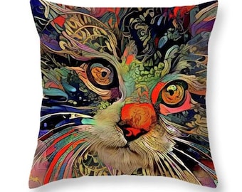 Maine Coon Cat Pillow, Psychedelic Pillow, Colorful Throw Pillow, Maine Coon Cat Decor, Colorful Cat Decor, Cat Lady Gift