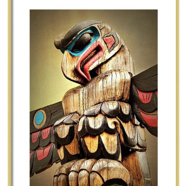 Totem Poles, First Nations Art Print, Thunderbirds, Native American Art, Cedar Carving, Vancouver Island, Eagle Art Print, Wood Sculpture