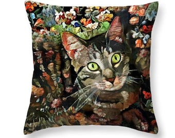 Cat Throw Pillow, Tabby Cat, Cat Decor, Brown Pillow, Cat Pillow Case, Cat Lady Gift, Cat Cushions, Cat Pillow Covers