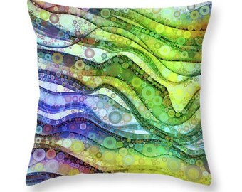 Abstract Pillow, Colorful Pillow, 16x16 Throw Pillow, Blue Green Throw Pillow, Abstract Home Decor, Modern Throw Pillow, Contemporary Pillow