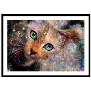 Pink Cat Art, Pink Cat Prints, Girls Bedroom Art, Cat Mom Gift, Green Eyed Cat, Glitter Cat Art, Colorful Cat Art, Cat Art Prints image 2