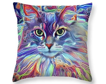 Maine Coon Cat, Cat Pillow, Cat Cushion, Colorful Pillow, Abstract Cat, Cat Decor