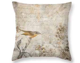 Bird Throw Pillows, Botanical Pillows, Vintage Decor, Bird Home Decor, Neutral Pillows, French Pillows, French Home Decor, Collage Pillows