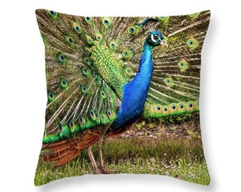 Peacock Cushion, Peacock Pillow, Peacock Decor, Bird Lover Gift, Peacock Throw Pillow, Peacock Feathers, Bird Throw Pillow, Colorful Pillow