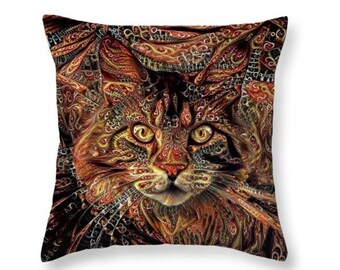 Maine Coon, Maine Coon Cat, Cat Decor, Maine Coon Gift, Cat Throw Pillow, Cat Cushion, Brown Throw Pillow