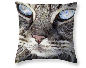 Cat Cushion, Cat Decor, Cat Pillow, Cat Lover Gift, Cat Throw Pillow, Pet Pillow, Pet Cushion, Persian Cat, Grey Pillow, Kitty Pillow