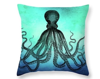 Octopus Pillow, Octopus Decor, Ocean Decor, Underwater Decor, Marine Biology Gifts, Blue Green Pillow, Octopus Cushion, Beach Decor