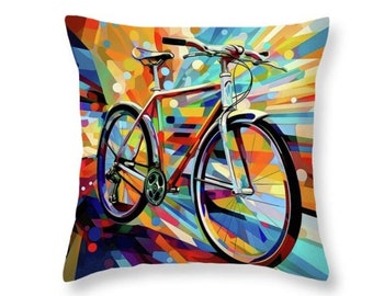 Bike Pillow, Bicycle Pillow, Pop Art Pillow, Colorful Pillows, Bicycle Decor, Bike Home Decor, Bike Pillow Cover, Bike Pillow 18x18