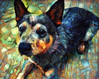 Cattle Dog Art, Blue Heeler Print, Australian Cattle Dog, Herding Dog Artwork, Pet Portraits, Dog Lover Gift