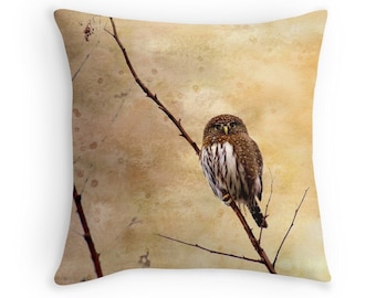 Owl Cushion, Owl Gifts, Owl Decor, Owl Throw Pillow, Little Owl, Pygmy Owl, Nature Gifts, Wildlife Cushions, Bird Decor, Raptors,Bird Pillow