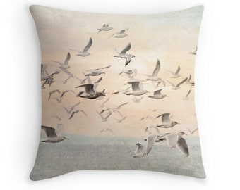 Nature Pillow, Sea Gull Cushion, Pastel Pillow, Beach Decor, Watercolor Cushion, Seagull Throw Pillow,Bird Pillow,Gift for Birder,Bird Decor