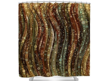 Brown Shower Curtain, Earthy Bathroom, Brown Green Decor, Earthy Shower Curtain, Brown Green Bathroom, Abstract Shower Curtains