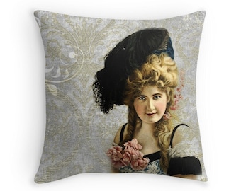 Bohemian Decor, Gift for Girlfriend, Victorian Cushion, Victorian Decor, Vintage Decor, Grey Damask Pillow, Boho Chic Decor, Boho Cushion