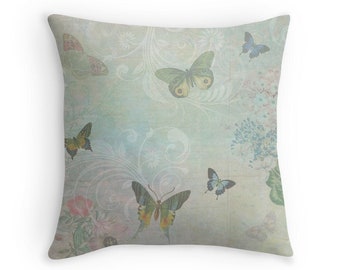 Home Decor, Pastel Cushion, Butterfly Pillow, Butterflies Cushion, Pastel Blue Cushion, Pretty Pillow, Shabby Chic Cushion, Cushion for Girl