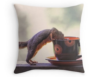 Squirrel Pillow, Coffee Pillow, Coffee Decor, Squirrel Cushion, Coffee Cushion, Funny Cushion, Funny Pillow, Funny Animal Cushion