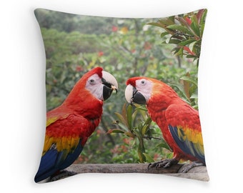 Parrot Pillows, Two Birds, Tropical Cushions, Scarlet Macaws, Bird Gifts,  Parrots,Colorful Pillows, Colorful Decor, Birder Gifts,