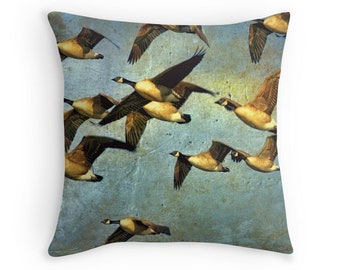 Bird Decor, Canada Goose Cushion, Canadian Seller, Blue Yellow Pillow, Bird Pillow Cover, Gift for Birder, Bird Photo Cushion