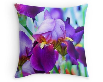 Iris Gifts, Iris Cushion, Garden Decor, Gardeners Gift, Iris Throw Pillow, Irises, Purple Cushion, Purple Pillow, Floral Cushion