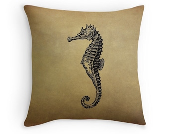 Seahorse Cushion, Seahorse Pillow, Ocean Animals, Sea Horse, Ocean Decor, Brown Cushions, Brown Pillows, Brown Decor, Vintage Decor