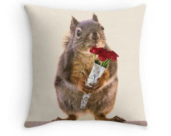 Squirrel Pillow, Gift for Wife, Funny Birthday, Squirrel Decor, Squirrel Cushion, Funny Pillow, Cute Pillow, Animal Cushion, Gift for Her