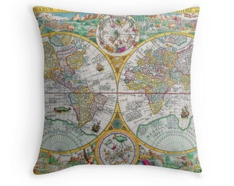 Map Decor, Map of the World, Antique Maps, Antique Map Cushion, Retro Throw Pillow, World Map Cushion, World Map Pillow, Vintage Decor