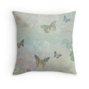 Home Decor, Pastel Cushion, Butterfly Pillow, Butterflies Cushion, Pastel Blue Cushion, Pretty Pillow, Shabby Chic Cushion, Cushion for Girl image 1