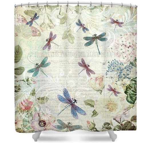 Dragonfly Decor Dragonfly Shower Curtain Shabby Chic Etsy