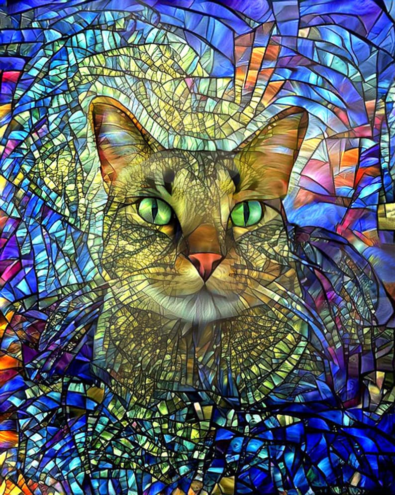 Stained Glass Cat Cat Print Gift for Cat Lover Tabby Cat Etsy Sweden