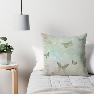 Home Decor, Pastel Cushion, Butterfly Pillow, Butterflies Cushion, Pastel Blue Cushion, Pretty Pillow, Shabby Chic Cushion, Cushion for Girl image 3