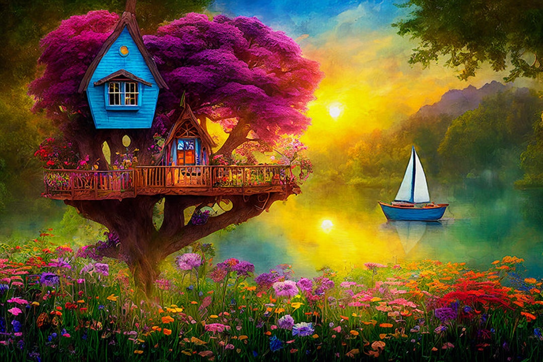 Tree House Art, She Shed Art, Treehouse Print, Tree House Print